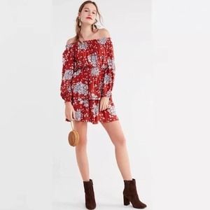 Urban Outfitters Saffron Skies Tiered Off Shoulder Mini Dress Sundress Small
